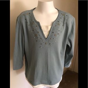 Alfred Dunner Petite Teal Top w Bead Accents